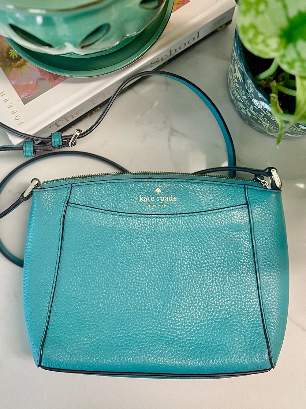 Turquoise Blue Kate Spade Pebbled Leather Crossbody Bag ♠️